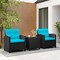 3-Piece PE Rattan Outdoor Furniture Set with Tempered Glass Table and Cushioned Armchairs